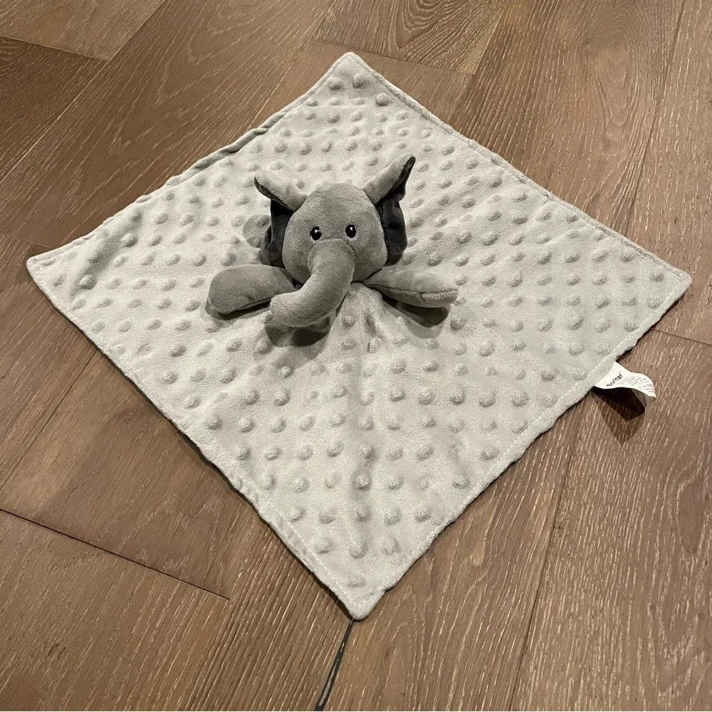 Gray Elephant Neutral Baby Security Blanket Soft Minky Dot Fabric Lovey Blanket
